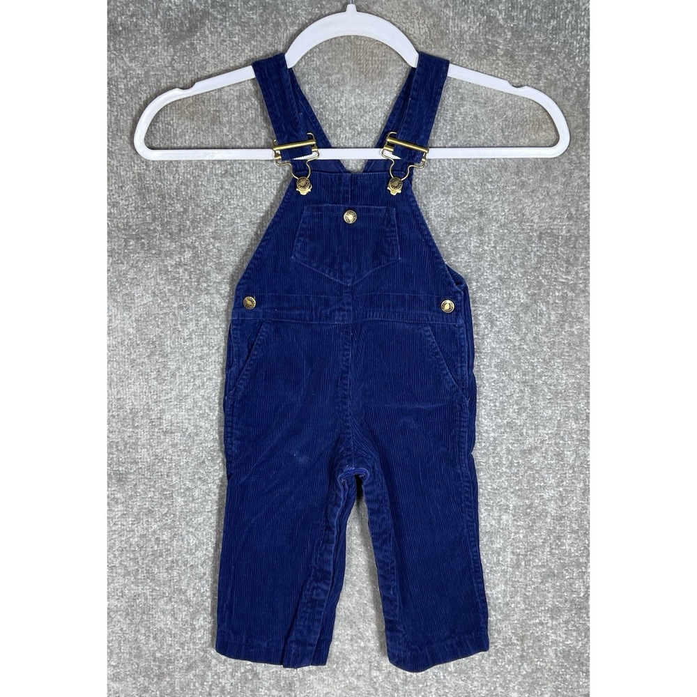 Vintage Hush Puppies Corduroy Bib Overalls Boys Sz 18 Months Blue Cotton Pockets